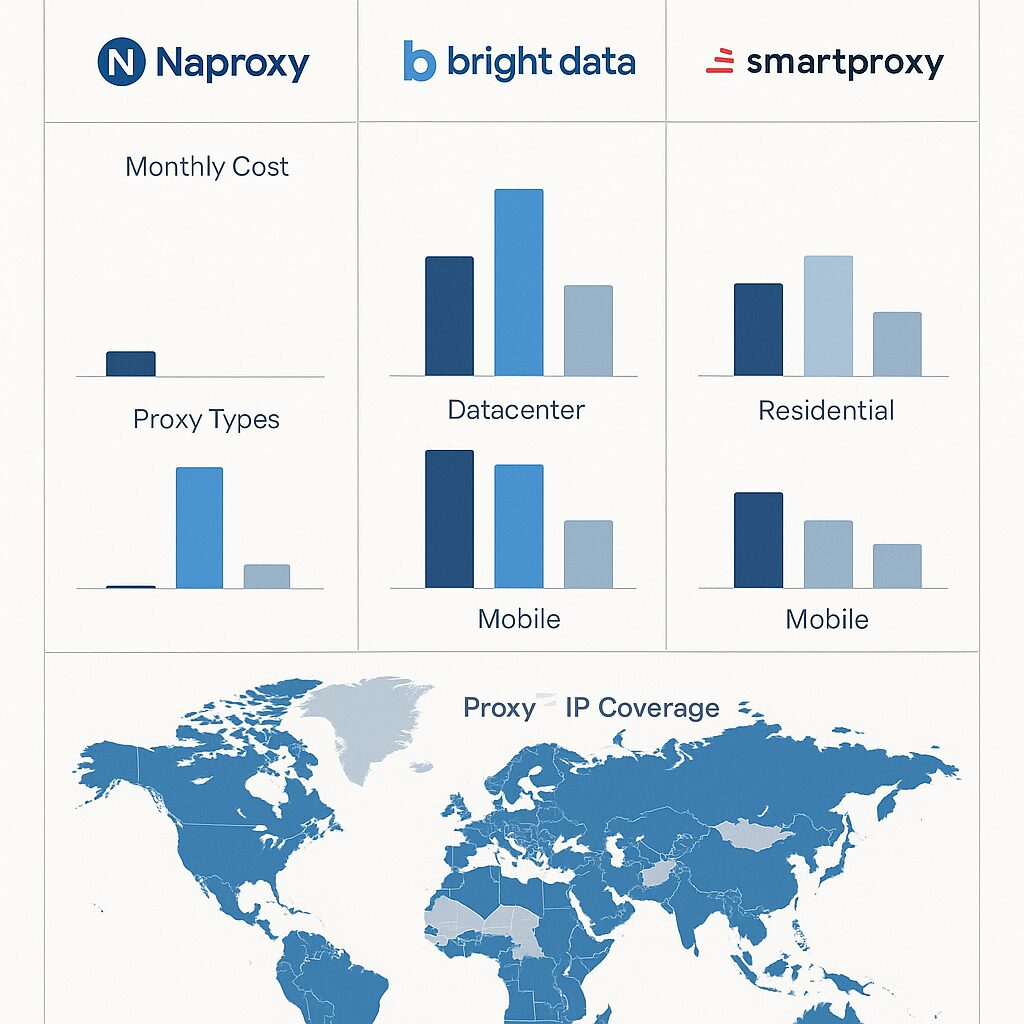 Comparatif des services proxy Naproxy, Bright Data et Smartproxy