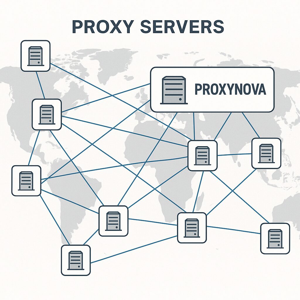 Diagramme illustrant le fonctionnement des proxies gratuits, avec un focus sur Proxynova
