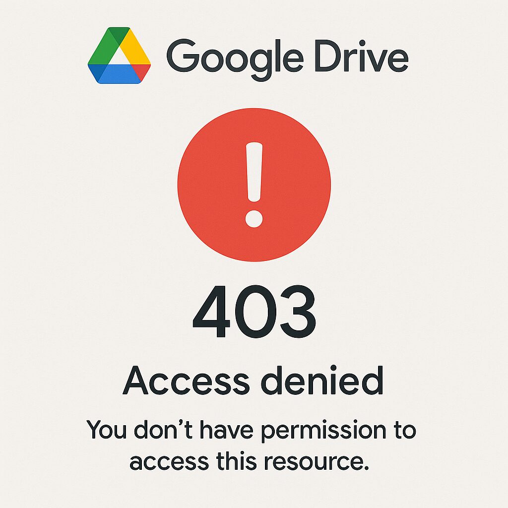 Message d'erreur 403 sur Google Drive illustré