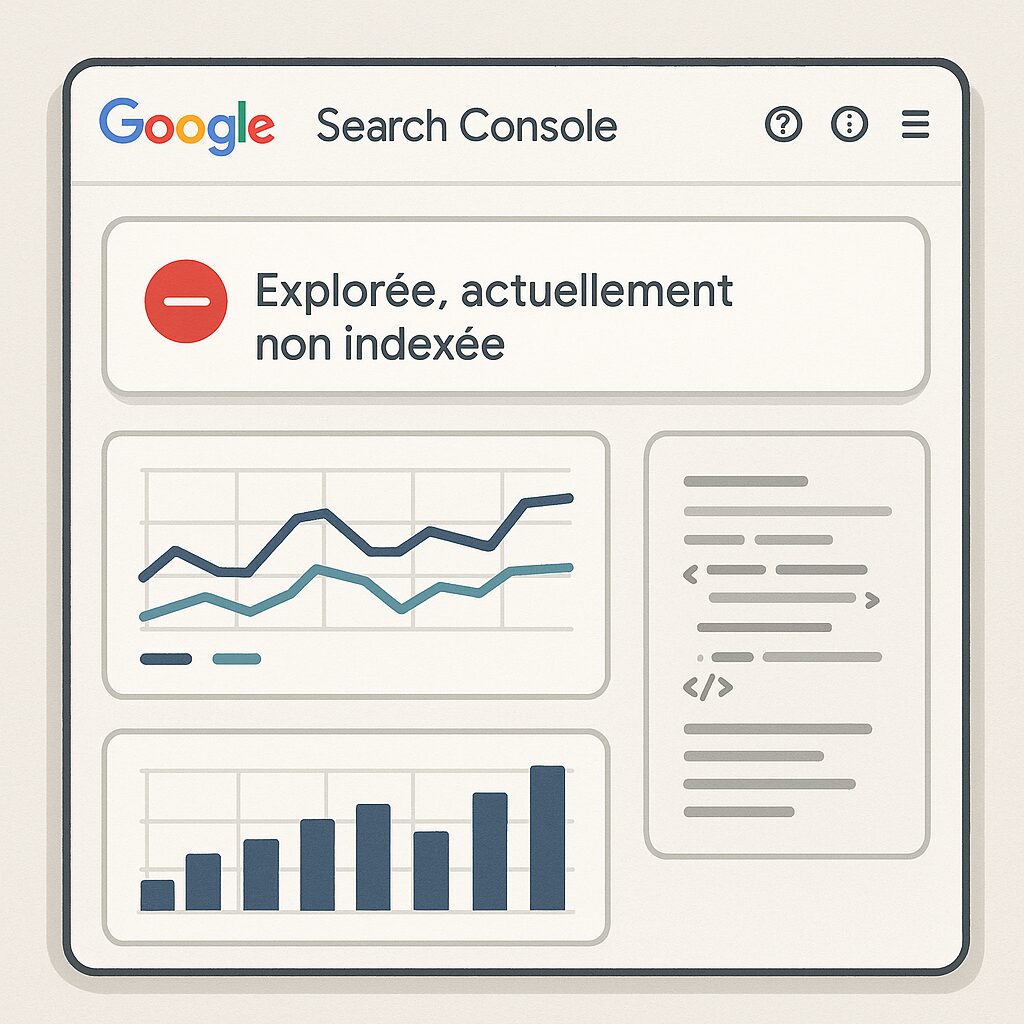 Capture d'écran de Google Search Console montrant une page explorée mais non indexée