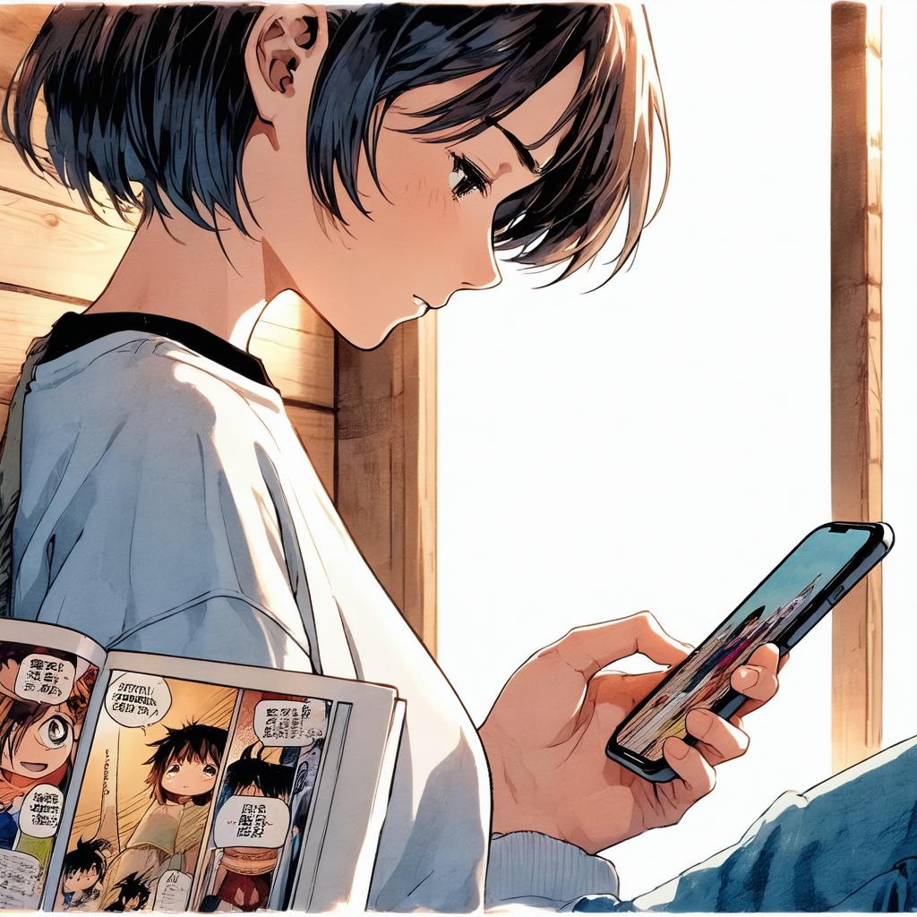 Lecteur de manga sur smartphone dans une ambiance cosy