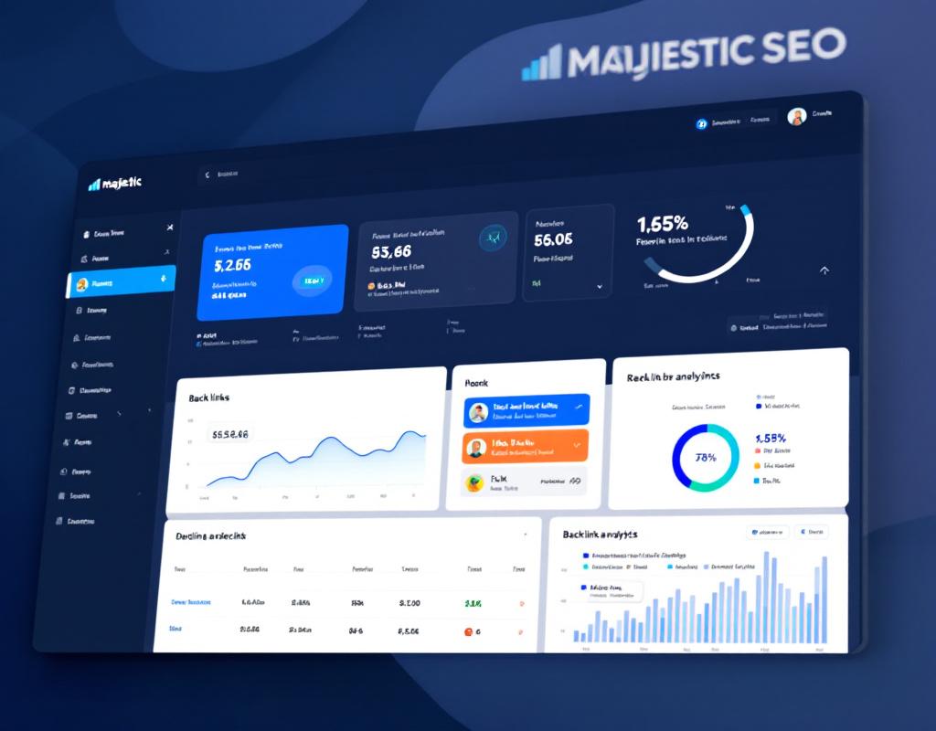 Capture d'écran fictive du tableau de bord Majestic SEO avec graphiques de backlink