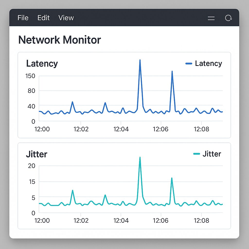 Graphique de monitoring réseau montrant des micro-coupures de fibre