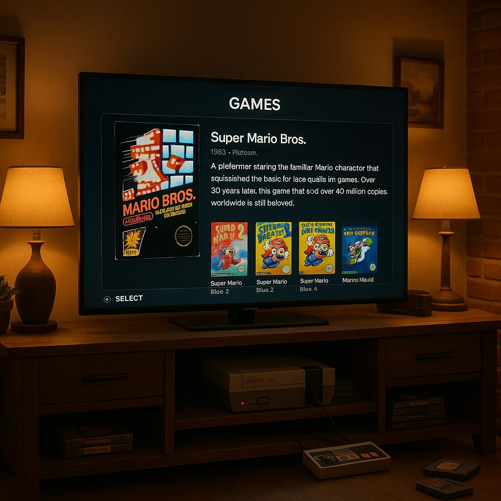 Interface Retrogaming affichant des jaquettes et descriptions importées automatiquement