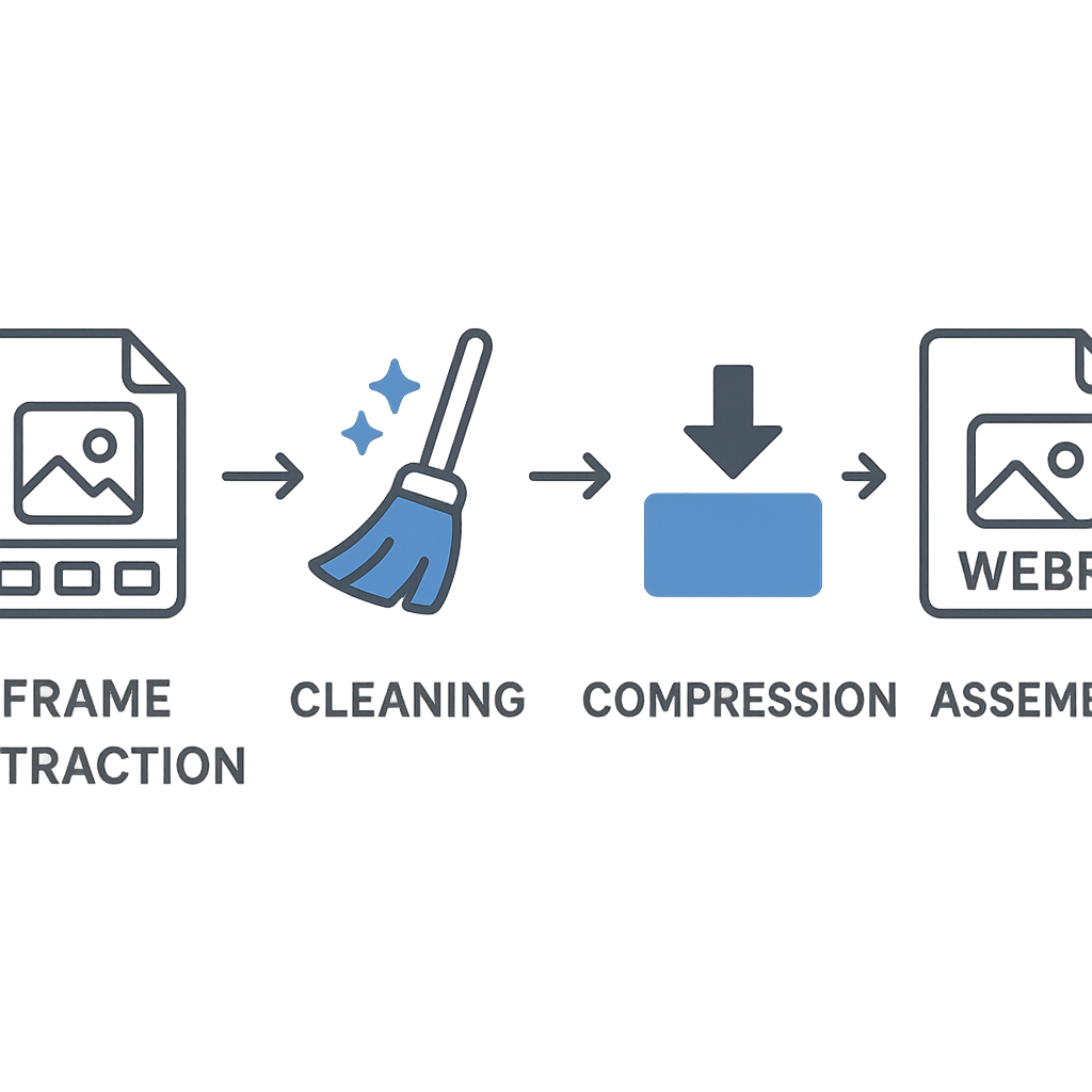 Diagramme représentant le workflow d'optimisation d'un WebP animé