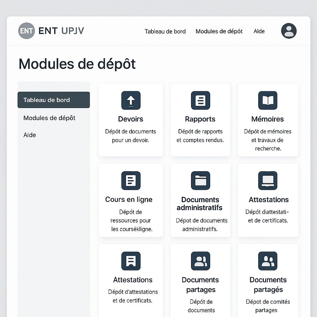 Capture d’écran du tableau de bord ENT UPJV