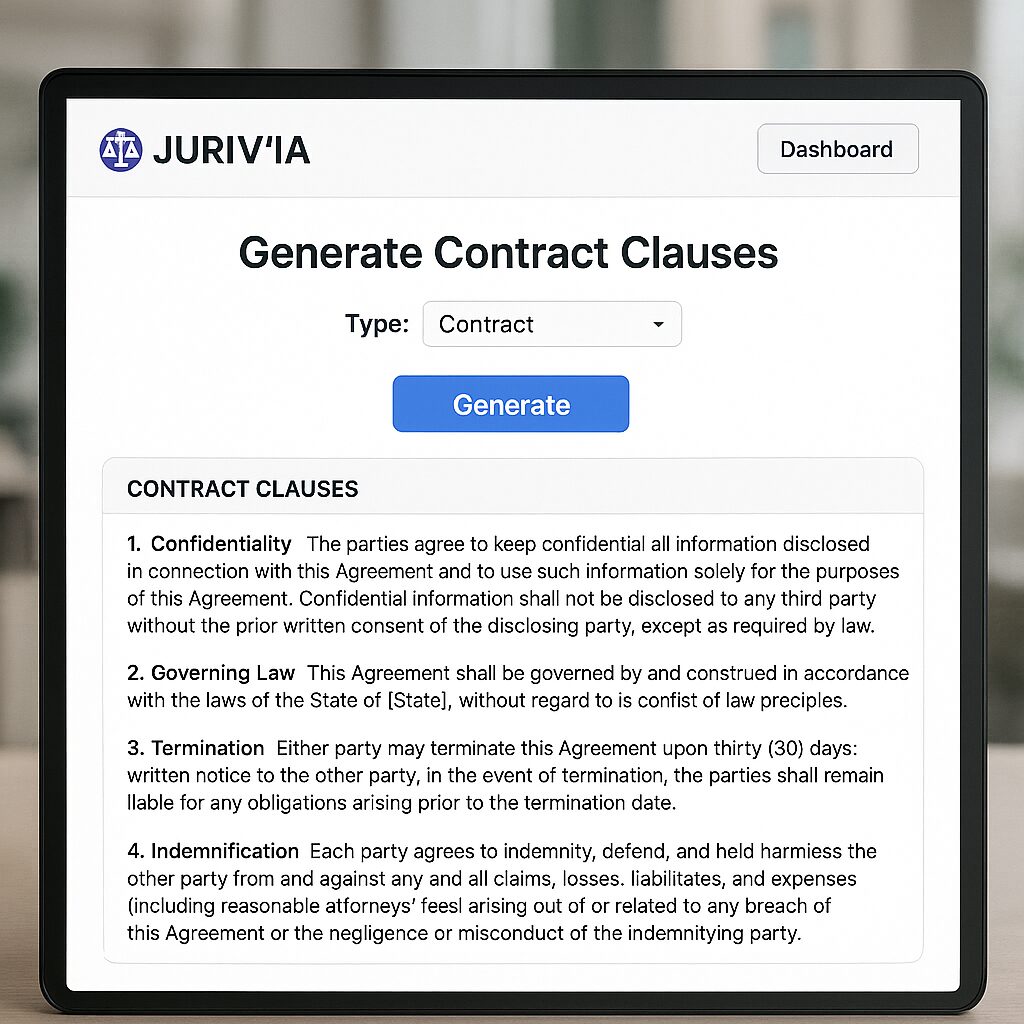 Interface de Juriv'IA générant un contrat automatiquement