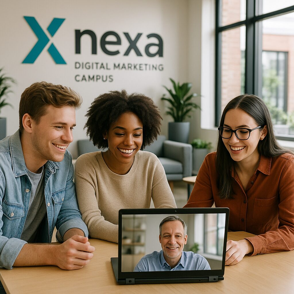 Étudiants sur le campus de Nexa en formation de marketing digital