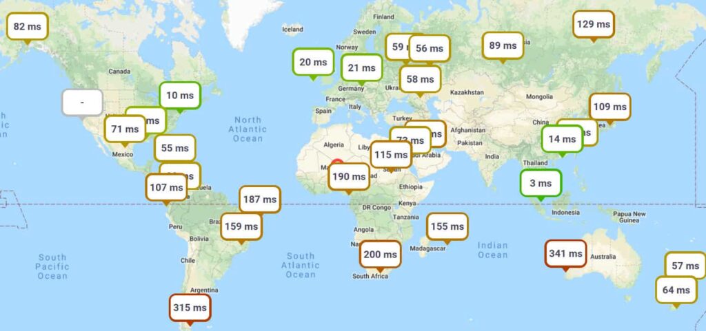 Rank‑by‑Ping.com – carte mondiale des temps de latence