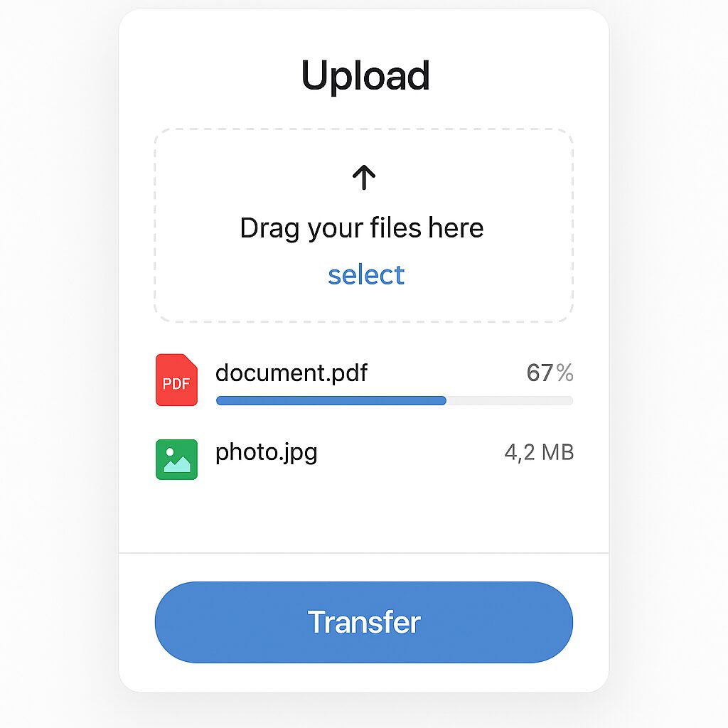 Screenshot of SwissTransfer upload interface with drag-and-drop area