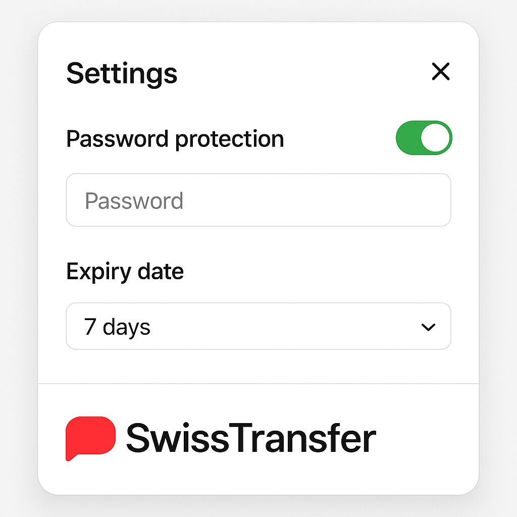 SwissTransfer password protection and expiry settings screenshot