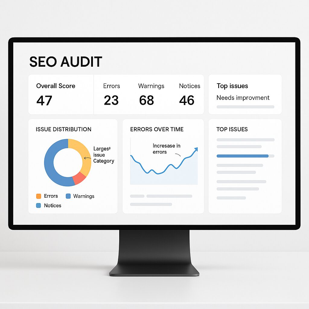 Tableau de bord d'audit SEO sur un écran
