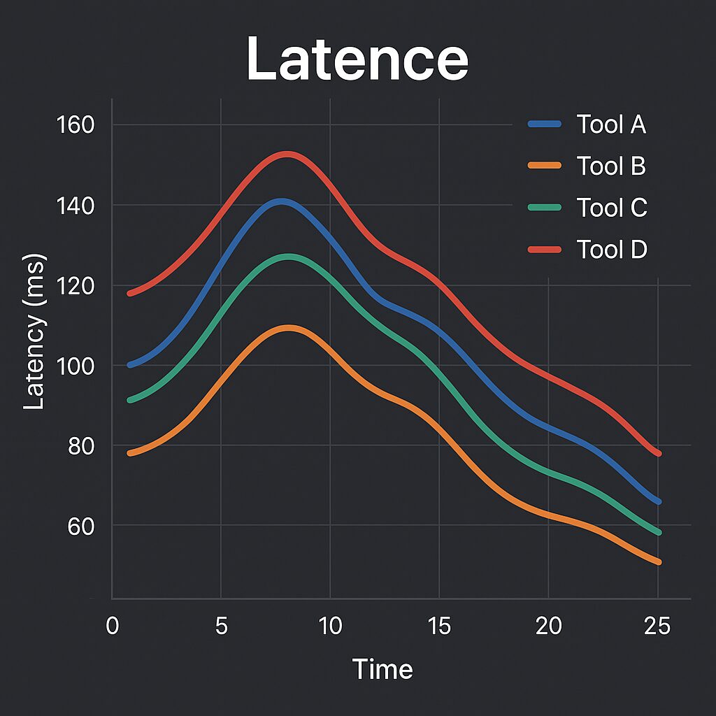 Graphique comparatif des latences relevées par différents outils
