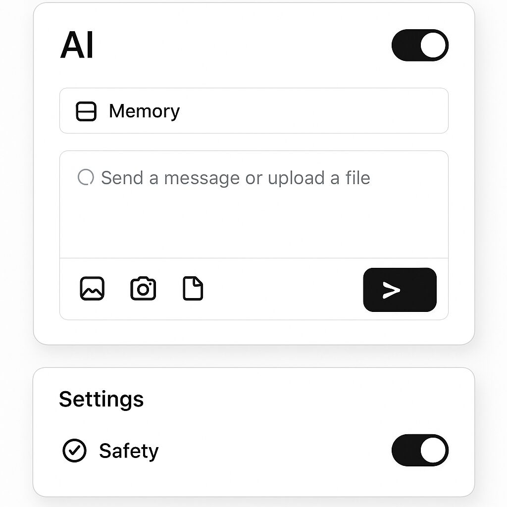 Visuel d'interface montrant options de contrôle, mémoire et multimodalité pour GPT-5