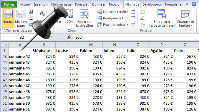 Figer les volet dans Excel