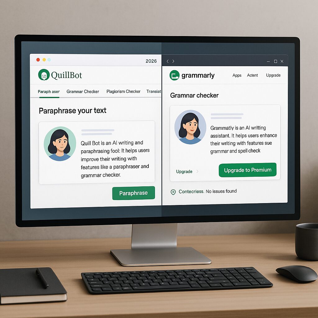 Comparaison interface Quillbot et Grammarly 2025