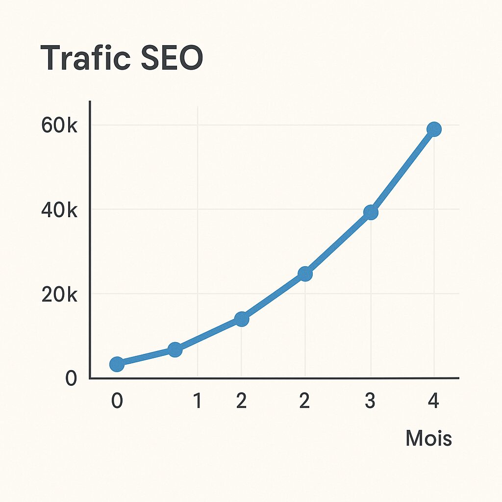 Graphique montrant la croissance du trafic SEO sur quatre mois