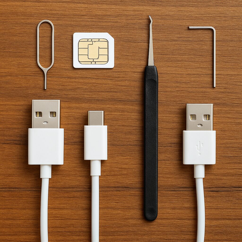 Vue à plat d’outils de déblocage pour smartphone