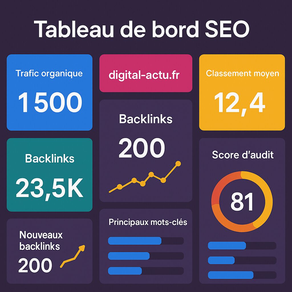 Tableau de bord pour la veille SEO sur digital-actu.fr