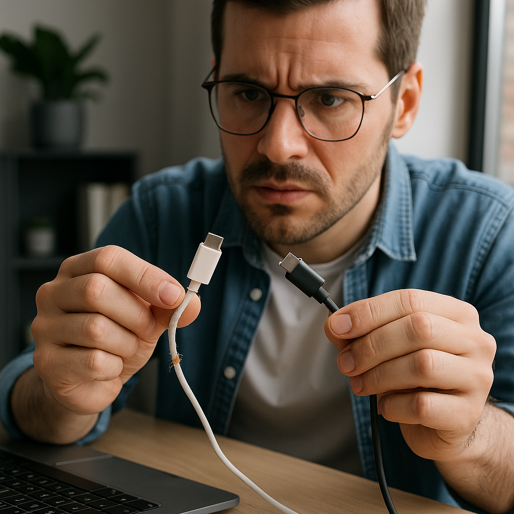 Inspection d'un câble USB-C connecté à un ordinateur