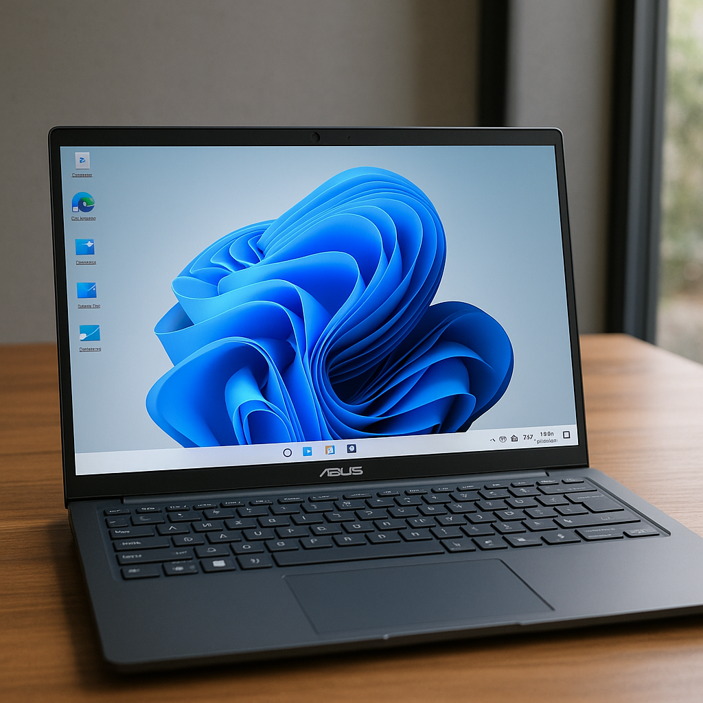 Capture d'écran d'un PC Asus sous Windows 11 affichant l'icône WiFi absente dans la barre des tâches